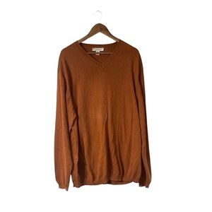 Pronto Uomo Cotton Cashmere V-Neck Sweater Orange Brown Size XL Tall